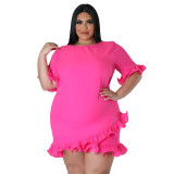 Plus Size Ruffles Round Neck Half Sleeve Solid Casual Dress