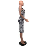 Trendy Zebra Print Sleeveless Hollowed Bodycon Dress