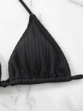 Black Lace-Up Metal Chain Thong Bikini Set