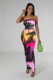 Summer Print Strapless Slim Fit Maxi Dress