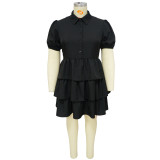Plus Size Short Sleeve Turndown Collar Layered Dress