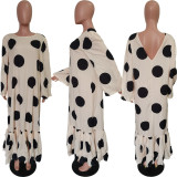 Long Sleeve Polka Dot Print Ruffles Loose Maxi Dress
