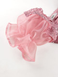 Pink Sequin Off Shoulder Slit Party Dress