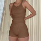 Comfortable Casual Ribbed Solid Two-Piece Shorts Set