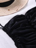 Black Strapless Ruched Drawstring One Piece Swimsuit