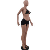 Sexy Solid Bikini Halter Neck Swimsuit Three-Piece Set