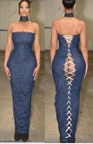 Women's Sexy Hollow Out Lace-Up Slim Strapless Bodycon Maxi Dress