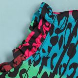 Sexy Plus Size Leopard Print Tie Waist Ruffles Sleeveless Maxi Dress