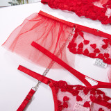 Heart Print Embroidered lace See-Through Sexy Garter Lingerie Set