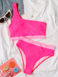 Color Block One Shoulder High Waisted Two Piece Swimwear