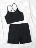 Black Shorts High Waisted Two Pieces Swimwear