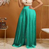 Solid Casual Loose Pleated Wide Leg Pants