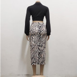 Print Tie Front Crop Top & Long Skirt 2-Piece Set