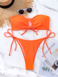 Sexy Pure Color Strapless Tie Sides Two Piece Swimwear for Women