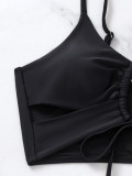 Black Lace-Up Cutout Sexy Two Piece Bikini Set