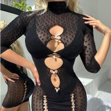 Sexy Lingerie Beaded Hollow Sexy Mesh Bodycon See-Through Dress