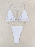 Sexy Bikini Set Pearl Chain Solid Two Piece Swimsuit