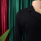 Fashion Turn Down Collar Tie Waist Pleated Half Sleeve Blazer Dress