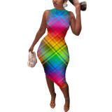 Sexy Colorful Printed Sleeveless Bodycon Nightclub Dress