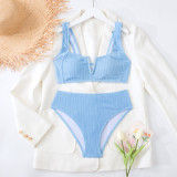 Solid V-Bar High Waisted Two Piece Swimwear