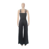 Sexy Solid Cross Neck Wide Leg Jumpsuit