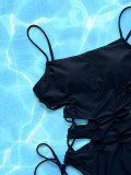 Black One-piece Cutout Lace-Up Swimsuit