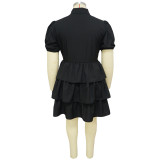 Plus Size Short Sleeve Turndown Collar Layered Dress