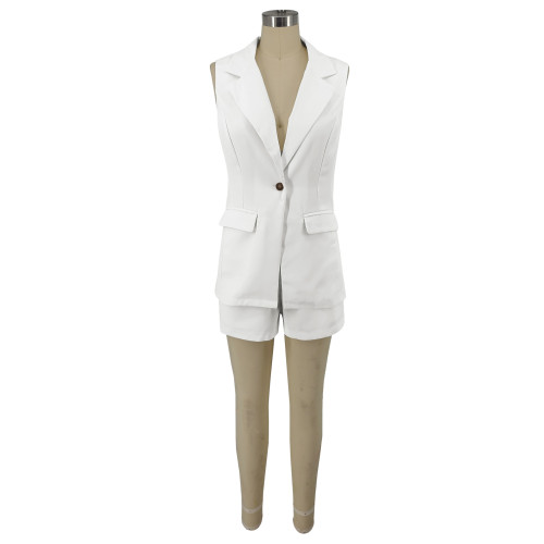Solid Two Pieces Blazer + Shorts Set for Women