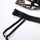Erotic Lingeire Lace-Up Hollow Out Leopard Print Bra Set Underwear