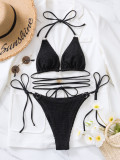 Black Bikini Lace Up Halter Two Pieces Swimwear