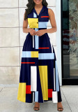 Sexy Geometric Print Sleeveless V Neck Elegant Maxi Dress