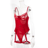 Sexy Red Mesh Lace See-Through Lingerie Set