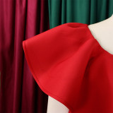 Women's Ruffle Shoulder A-Line Formal Party Dress