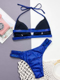 Blue Shiny Halter Bikini Set