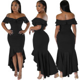 Sexy Solid Off Shoulder Ruffle High Low Party Dress