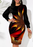 Sexy Ladies Printed Long Sleeve Round Neck Midi Dress