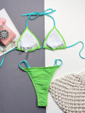 Green Bikini Contrast Straps Two Pieces Triangle Swimwear