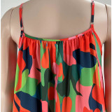Plus Size Print Cami Ruffles Loose Long Dress(without belt)