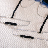 Lace Mesh Patchwork Contrast Push Up See-Through Chain 3PCS Lingerie Set