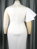 White Asymmetric Elegant Beaded Party Bodycon Dress