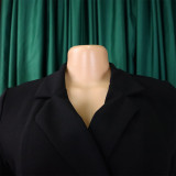 Fashion Turn Down Collar Tie Waist Pleated Half Sleeve Blazer Dress