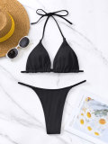 Solid Ribbed Halter Simple Bikini Set