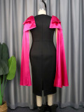 Cape Sleeve Contrast Bow Trim Extra Long Sleeve Plus Size Party Dresses