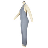 Sexy Gray Halter Neck Low Back Slim Fit Jumpsuit