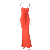 Solid Sexy Low Back Cutout Slim Halter Mermaid Maxi Dress