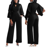 Sexy Solid Keyhole Puff Sleeve Formal Jumpsuit