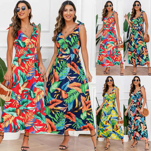 Hawaiian Holiday Print Beach Maxi Dress