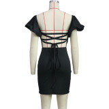 Sexy Lace-Up Back Short Sleeve Bodycon Dress