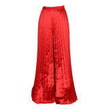 Solid Casual Loose Pleated Wide Leg Pants