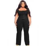 Plus Size Lace Up Tank Top and Pants Two Piece Set
